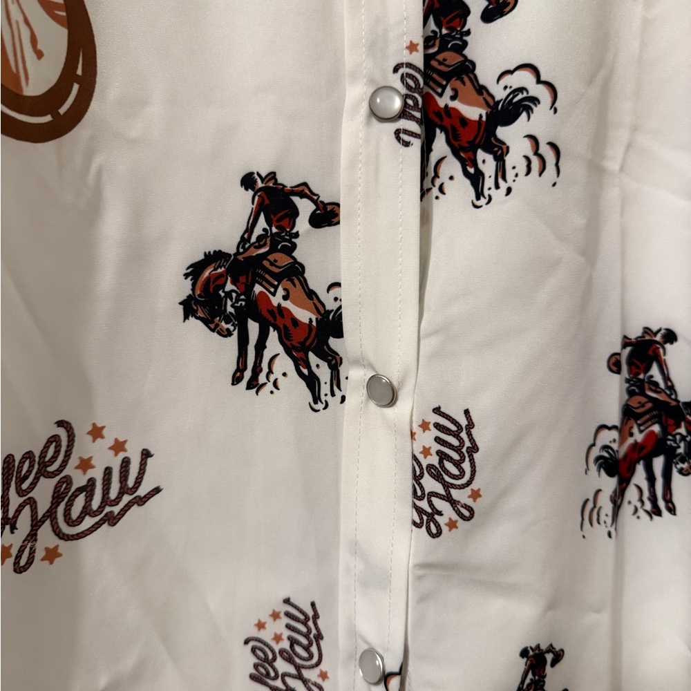 Women’s Pearl Snap Yee Haw Western Print Blouse -Sz M/L - Picture 2 of 4